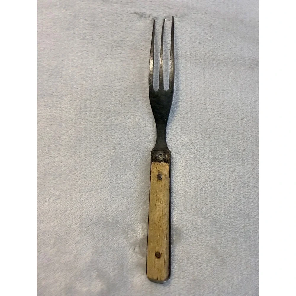 Vintage 3 Tine Carving Fork Bone Handle Primitive Rustic Kitchen Utensil